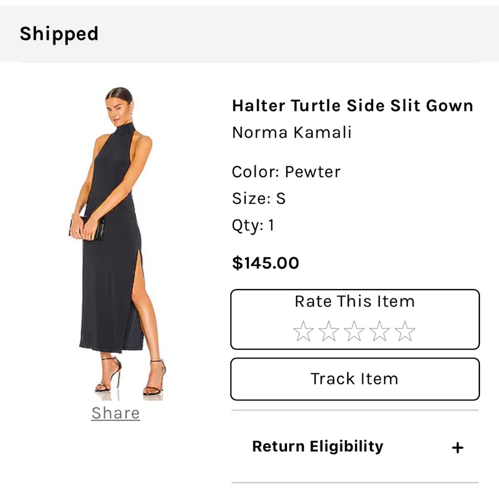 Norma Kamali Halter Turtle Side Slit Gown